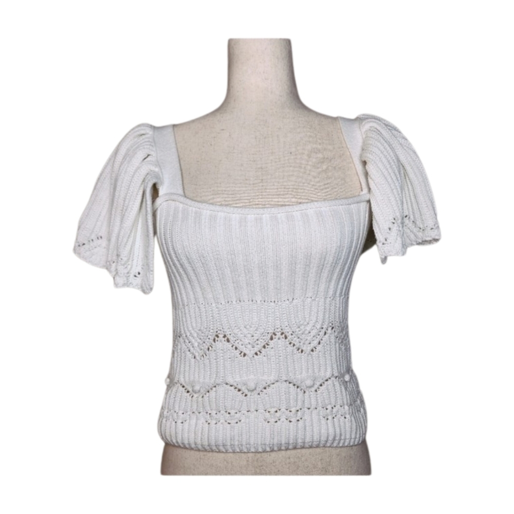 ZARA Flutter Sleeve Square Neck Knit Sweater Size Medium